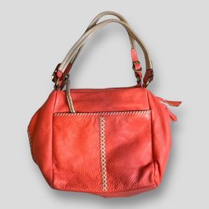 Oryany Pebbled Leather Hand Bag Burnt Orange Double Strap Large Slouch Purse